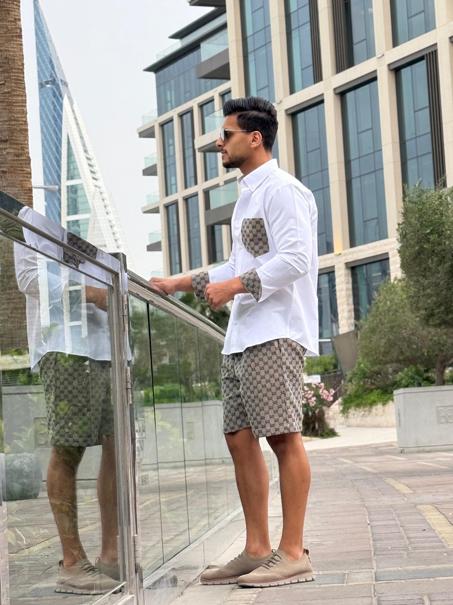 بدلة قميص قوتشي باكمام طويلة مع شورت قوتشي