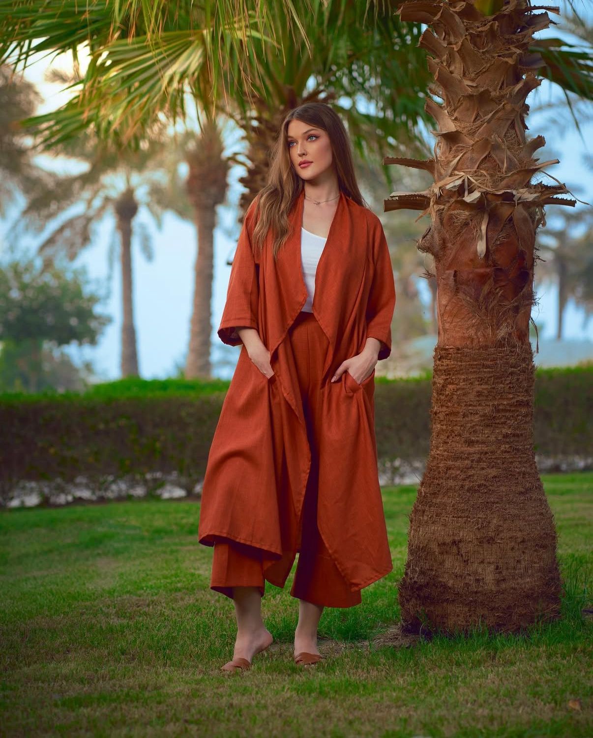 بدلة لينن قطعتين كارديقان وبانطلون