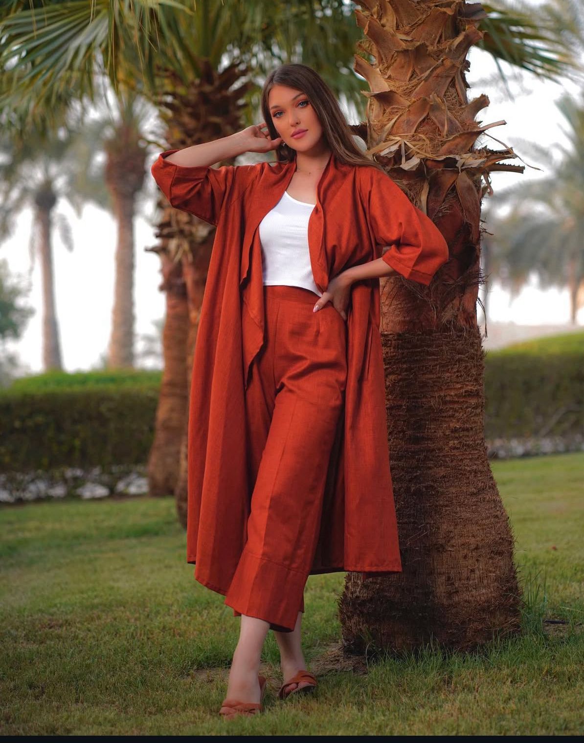 بدلة لينن قطعتين كارديقان وبانطلون