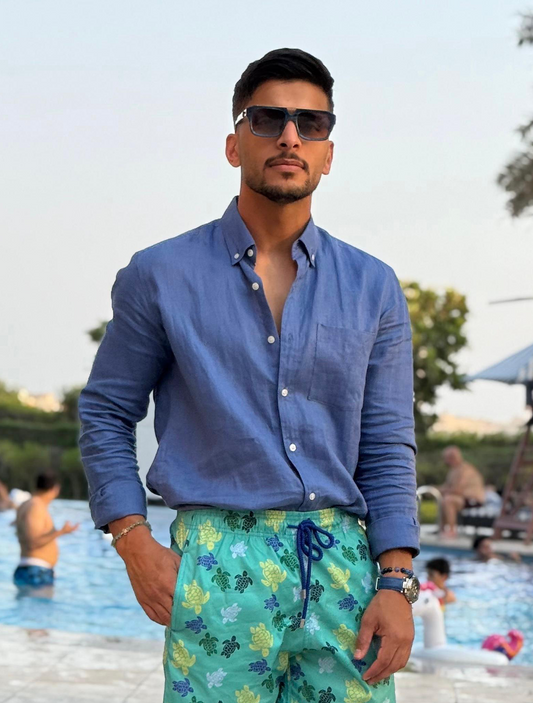 قميص لينن ايطالي رويال بلو limited edition