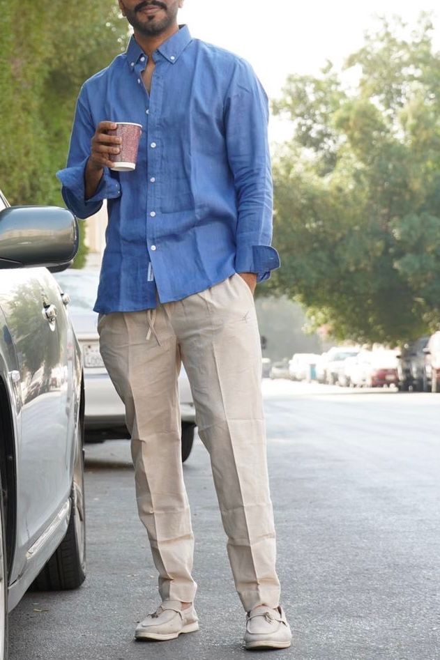 قميص لينن ايطالي رويال بلو limited edition