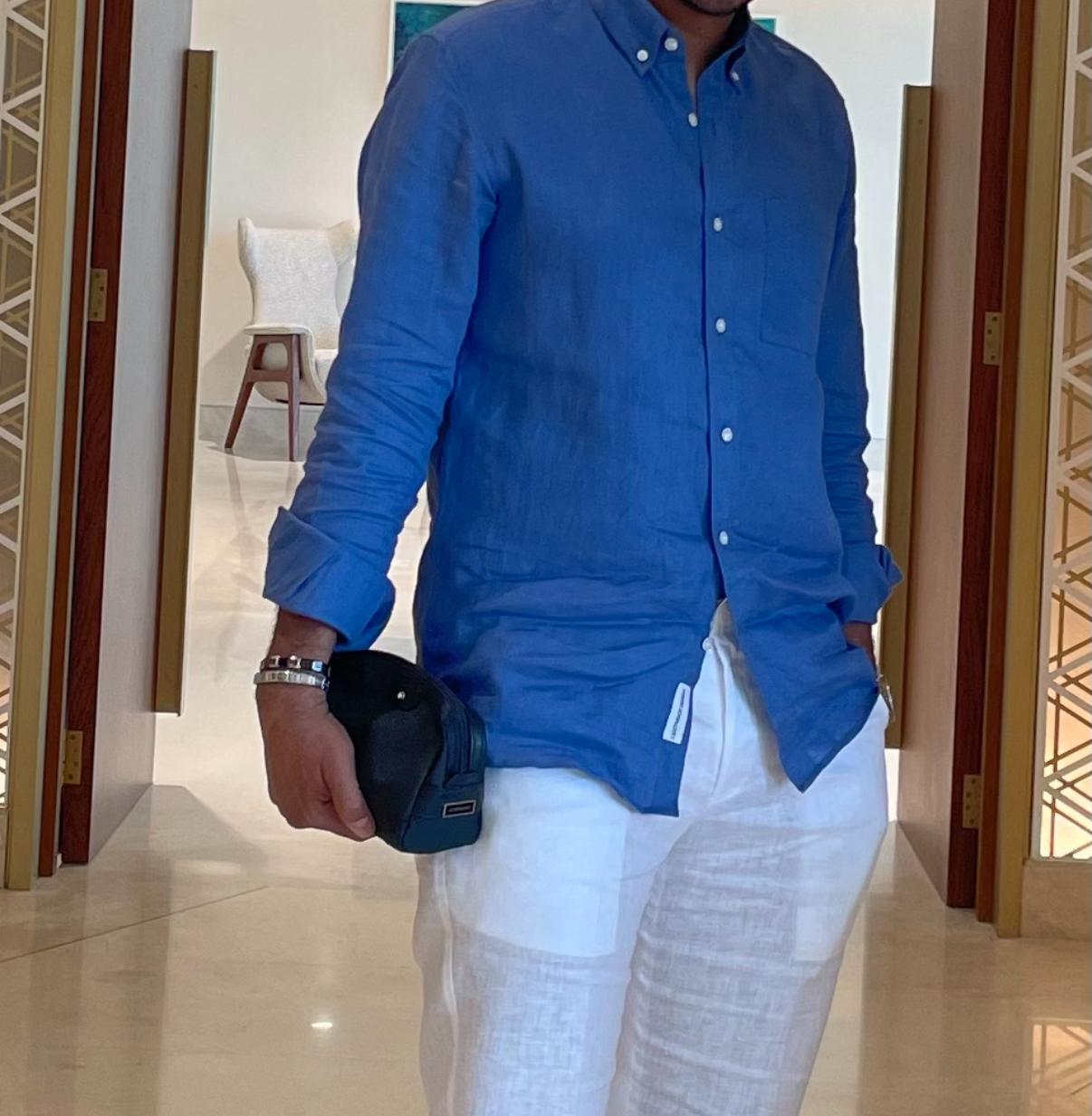قميص لينن ايطالي رويال بلو limited edition
